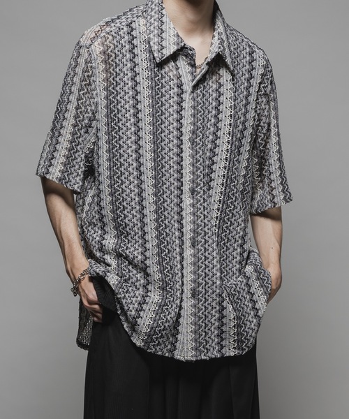 CASPER JOHN（キャスパージョン）の「Various loose shirts -lace- /バリアスルーズシャツ -レース-（シャツ/ブラウス・メンズ・グレー/ブルー/アイボリー/ホワイト×ブラック/ブラック/カーキ/ライトブルー/ネイビー/オレンジ/ピンク・X-SMALL/SMALL/MEDIUM/LARGE）」の4枚目の写真