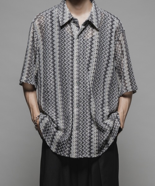 CASPER JOHN（キャスパージョン）の「Various loose shirts -lace- /バリアスルーズシャツ -レース-（シャツ/ブラウス・メンズ・グレー/ブルー/アイボリー/ホワイト×ブラック/ブラック/カーキ/ライトブルー/ネイビー/オレンジ/ピンク・X-SMALL/SMALL/MEDIUM/LARGE）」の12枚目の写真