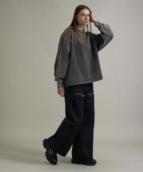 ELLUV(エルブ)の「【ELLUV/エルヴ】ヴィンテージスノー加工 オーバーロンT(Tシャツ/カットソー・メンズ・グレー/ブラック・L/M/S)」の16枚目の写真