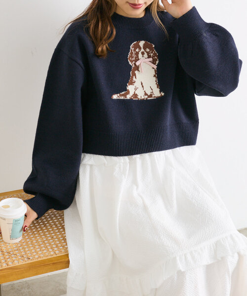 w closet（ダブルクローゼット）の「DOGショートニット（ニット/セーター・レディース・ブルー/ネイビー/アイボリー・FREE）」の10枚目の写真