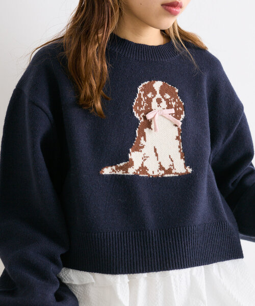 w closet（ダブルクローゼット）の「DOGショートニット（ニット/セーター・レディース・ブルー/ネイビー/アイボリー・FREE）」の12枚目の写真