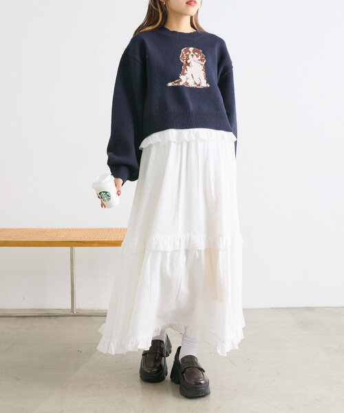 w closet（ダブルクローゼット）の「DOGショートニット（ニット/セーター・レディース・ブルー/ネイビー/アイボリー・FREE）」の14枚目の写真