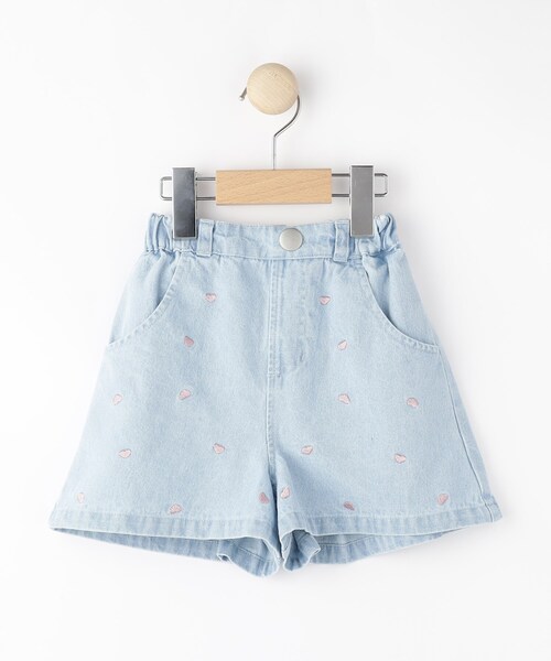 SHOO・LA・RUE（シューラルー）の「【100-150cm/洗える/姉妹リンクにも】ハート刺繍にキュンとする　デニムショートパンツ（その他パンツ・キッズ・ブラック/サックスブルー・10/11/12/13/14/15 ）」の3枚目の写真