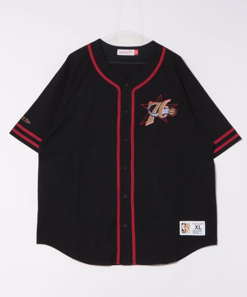 Mitchell&Ness(ミッチェル&ネス)の「【Mitchell&Ness】FRONT BUTTON JERSEY P76/フロントボタンTシャツ/メンズ/フィラデルフィア76ers(シャツ/ブラウス・メンズ・ブラック・3L/XL)」の1枚目の写真
