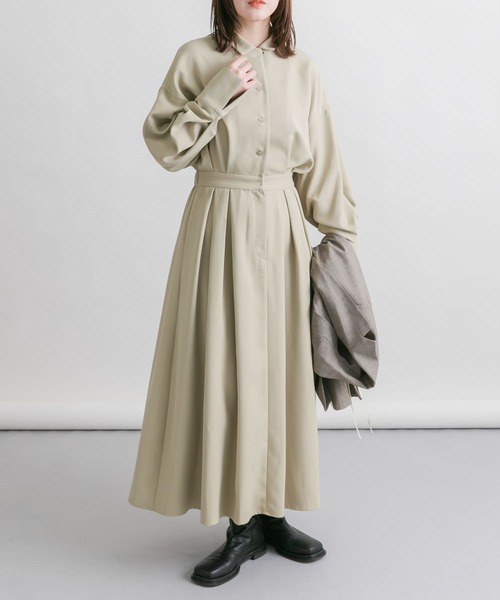 セール】オープンカラーボックスプリーツワンピース（ワンピース