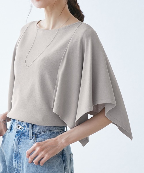 ROPE' PICNIC(ロペピクニック)の「【UVカット・接触冷感・イージーケア】八方映えニット スカーフスリーブニットプルオーバー(ニット/セーター・レディース・ブラック/グレー系その他/ブラウン/サックスブルー・38)」の2枚目の写真