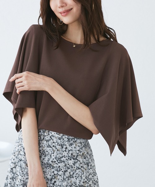 ROPE' PICNIC(ロペピクニック)の「【UVカット・接触冷感・イージーケア】八方映えニット スカーフスリーブニットプルオーバー(ニット/セーター・レディース・ブラック/グレー系その他/ブラウン/サックスブルー・38)」の3枚目の写真