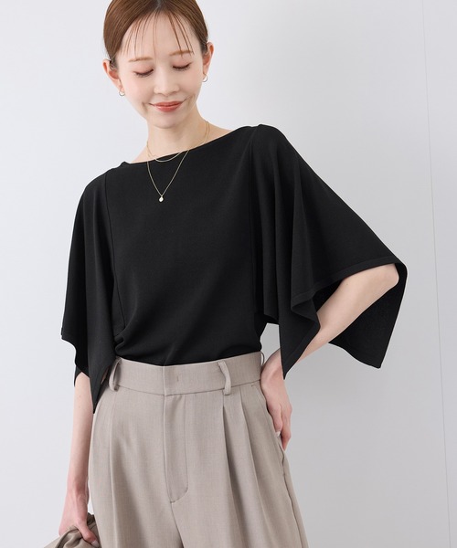 ROPE' PICNIC(ロペピクニック)の「【UVカット・接触冷感・イージーケア】八方映えニット スカーフスリーブニットプルオーバー(ニット/セーター・レディース・ブラック/グレー系その他/ブラウン/サックスブルー・38)」の8枚目の写真