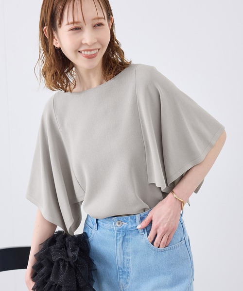 ROPE' PICNIC(ロペピクニック)の「【UVカット・接触冷感・イージーケア】八方映えニット スカーフスリーブニットプルオーバー(ニット/セーター・レディース・ブラック/グレー系その他/ブラウン/サックスブルー・38)」の13枚目の写真