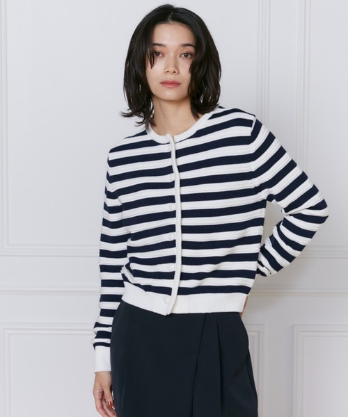 INED（イネド）の「PIMA COTTONボーダー柄カーディガン（カーディガン/ボレロ・レディース・その他/ブルー/オフホワイト・11号/9号）」の3枚目の写真