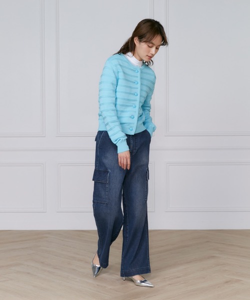 INED（イネド）の「PIMA COTTONボーダー柄カーディガン（カーディガン/ボレロ・レディース・その他/ブルー/オフホワイト・11号/9号）」の9枚目の写真