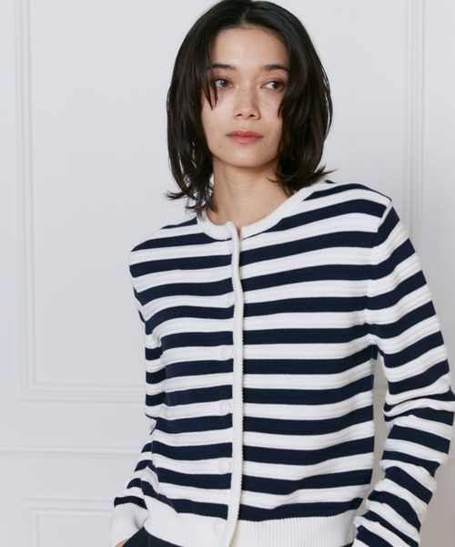 INED（イネド）の「PIMA COTTONボーダー柄カーディガン（カーディガン/ボレロ・レディース・その他/ブルー/オフホワイト・11号/9号）」の12枚目の写真