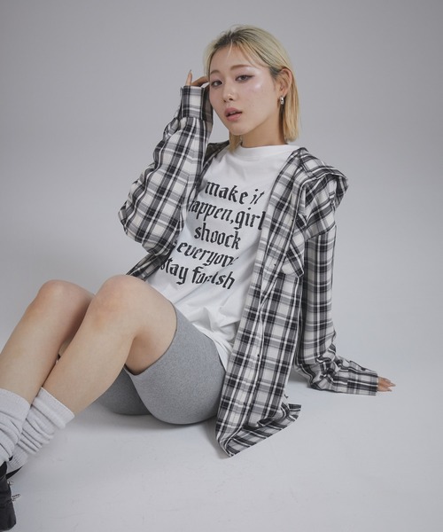 ENVYM（アンビー）の「オーバーサイズフーディチェックシャツ（シャツ/ブラウス・レディース・ブラック/ベージュ/ブルー・FREE）」の22枚目の写真