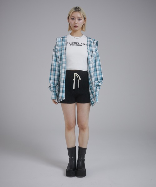 ENVYM（アンビー）の「オーバーサイズフーディチェックシャツ（シャツ/ブラウス・レディース・ブラック/ベージュ/ブルー・FREE）」の10枚目の写真