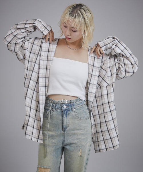 ENVYM（アンビー）の「オーバーサイズフーディチェックシャツ（シャツ/ブラウス・レディース・ブラック/ベージュ/ブルー・FREE）」の13枚目の写真