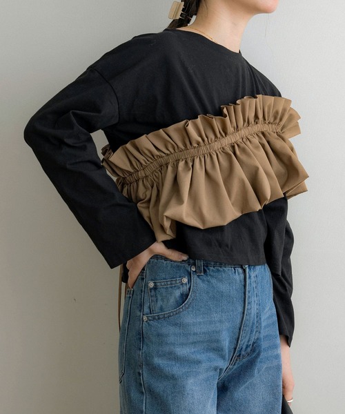 NOAHL(ノアル)の「【NOAHL】ビスチェドッキングトップス(Tシャツ/カットソー・レディース・ブラック/ホワイト/キナリ・FREE)」の6枚目の写真