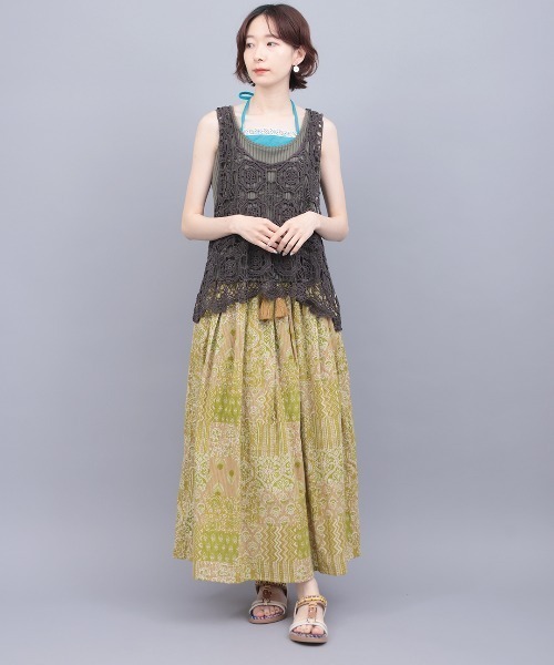 チチカカ（チチカカ）の「サシコ風パッチプリントスカート（スカート・レディース・ブルー/レッド/マスタード・FREE）」の5枚目の写真