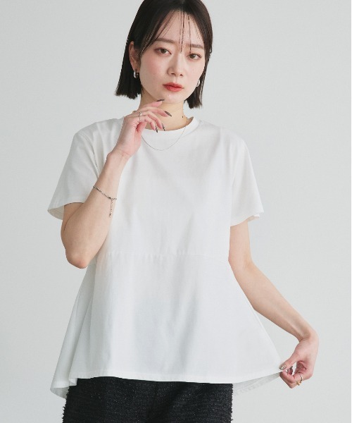 ad thie（アドティエ）の「ペプラムフリル デザインTシャツ（Tシャツ/カットソー・レディース・チャコール/ネイビー/オフホワイト/ナチュラル/ブラック・FREE）」の15枚目の写真
