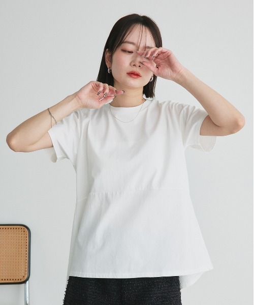 ad thie（アドティエ）の「ペプラムフリル デザインTシャツ（Tシャツ/カットソー・レディース・チャコール/ネイビー/オフホワイト/ナチュラル/ブラック・FREE）」の18枚目の写真
