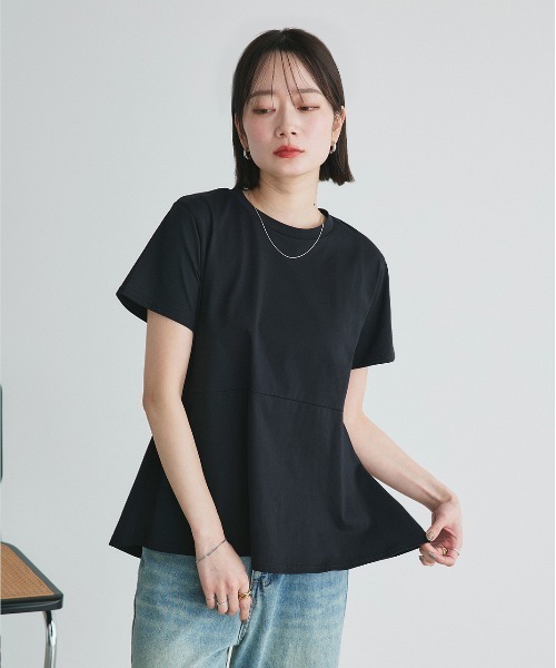 ad thie（アドティエ）の「ペプラムフリル デザインTシャツ（Tシャツ/カットソー・レディース・チャコール/ネイビー/オフホワイト/ナチュラル/ブラック・FREE）」の20枚目の写真