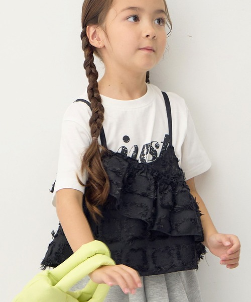 Piet（ピエット）の「ロゴTシャツ×チェックフリンジビスチェセット（Tシャツ/カットソー・キッズ・ブラック/ベージュ・100/110/120/130）」の2枚目の写真