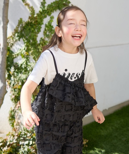 Piet（ピエット）の「ロゴTシャツ×チェックフリンジビスチェセット（Tシャツ/カットソー・キッズ・ブラック/ベージュ・100/110/120/130）」の7枚目の写真