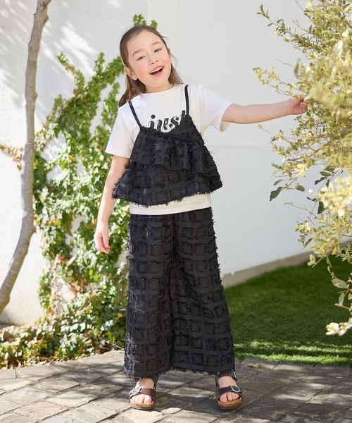 Piet（ピエット）の「ロゴTシャツ×チェックフリンジビスチェセット（Tシャツ/カットソー・キッズ・ブラック/ベージュ・100/110/120/130）」の8枚目の写真