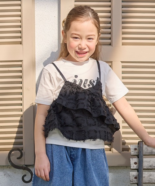 Piet（ピエット）の「ロゴTシャツ×チェックフリンジビスチェセット（Tシャツ/カットソー・キッズ・ブラック/ベージュ・100/110/120/130）」の10枚目の写真