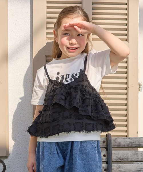 Piet（ピエット）の「ロゴTシャツ×チェックフリンジビスチェセット（Tシャツ/カットソー・キッズ・ブラック/ベージュ・100/110/120/130）」の11枚目の写真