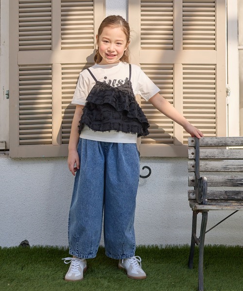 Piet（ピエット）の「ロゴTシャツ×チェックフリンジビスチェセット（Tシャツ/カットソー・キッズ・ブラック/ベージュ・100/110/120/130）」の13枚目の写真