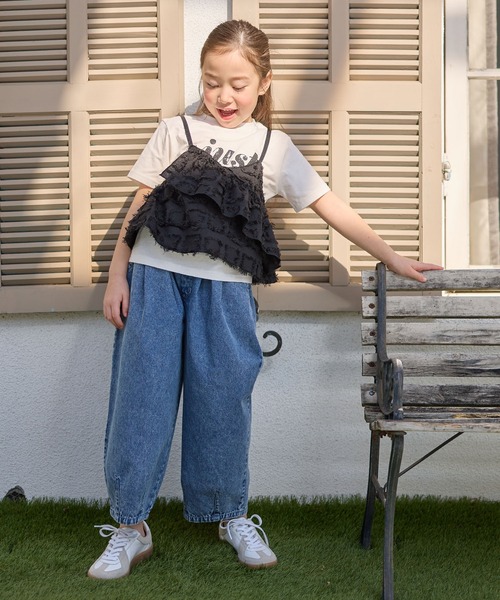 Piet（ピエット）の「ロゴTシャツ×チェックフリンジビスチェセット（Tシャツ/カットソー・キッズ・ブラック/ベージュ・100/110/120/130）」の14枚目の写真