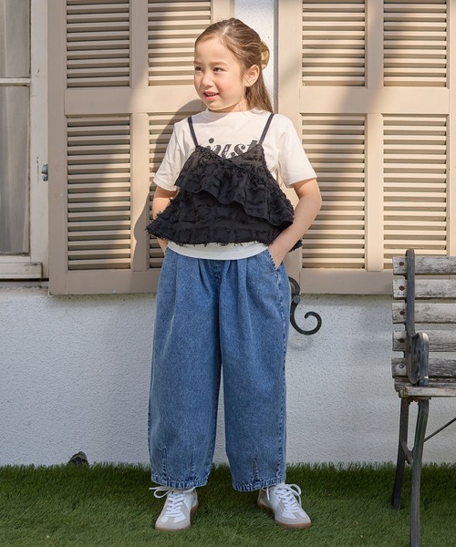 Piet（ピエット）の「ロゴTシャツ×チェックフリンジビスチェセット（Tシャツ/カットソー・キッズ・ブラック/ベージュ・100/110/120/130）」の16枚目の写真