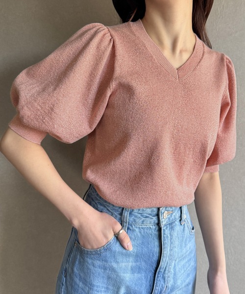 【最終価格】新品未使用　リフレクト　パフスリーブニット38(M) ピンク　日本製 リフレクト Reflect 【WEB先行カラーあり／洗える】パフスリーブ
