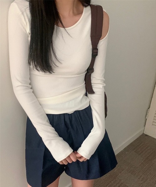 Lace Ladies(レースレディース)の「肩リボン オープンカット ショルダー リブ カットソー(Tシャツ/カットソー・レディース・ホワイト/ピンク・FREE)」の7枚目の写真