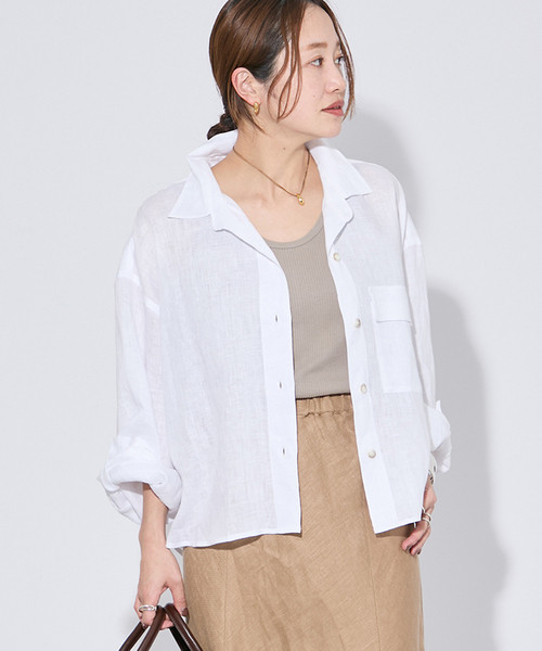 完売　リネンレギュラーロールアップシャツ リネンレギュラーロールアップシャツ（シャツ/ブラウス