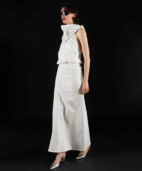 PRANK PROJECT（プランクプロジェクト）の「ドレープフーディワンピース / Draped Hoodie Dress（ワンピース・レディース・ホワイト/グレー/チャコールグレー・36/38）」の9枚目の写真