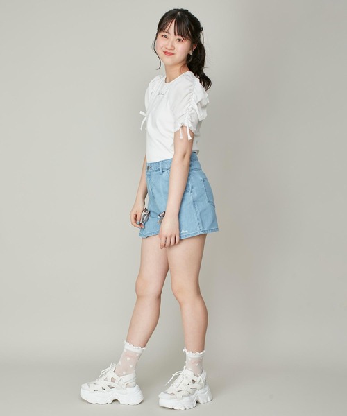 JENNI love（ジェニィラブ）の「シアー素材ギャザースリーブテレコT（Tシャツ/カットソー・キッズ・サックスブルー/オフホワイト/グレー・130cm/160cm/140cm/150cm）」の4枚目の写真