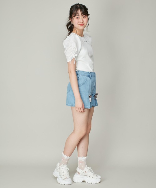 JENNI love（ジェニィラブ）の「シアー素材ギャザースリーブテレコT（Tシャツ/カットソー・キッズ・サックスブルー/オフホワイト/グレー・130cm/160cm/140cm/150cm）」の6枚目の写真