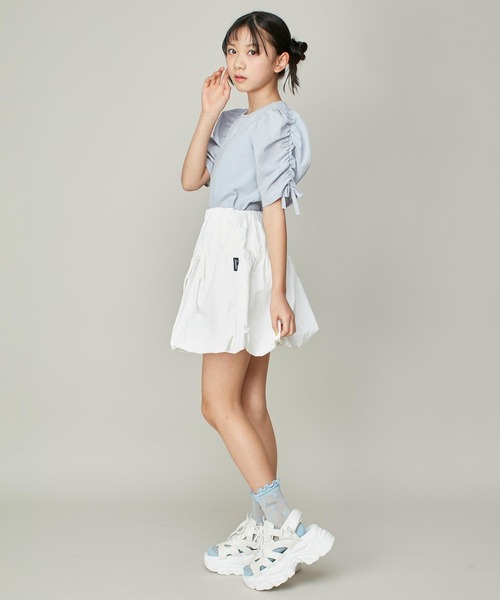 JENNI love（ジェニィラブ）の「シアー素材ギャザースリーブテレコT（Tシャツ/カットソー・キッズ・サックスブルー/オフホワイト/グレー・130cm/160cm/140cm/150cm）」の7枚目の写真