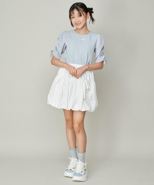 JENNI love（ジェニィラブ）の「シアー素材ギャザースリーブテレコT（Tシャツ/カットソー・キッズ・サックスブルー/オフホワイト/グレー・130cm/160cm/140cm/150cm）」の8枚目の写真