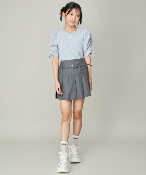 JENNI love（ジェニィラブ）の「シアー素材ギャザースリーブテレコT（Tシャツ/カットソー・キッズ・サックスブルー/オフホワイト/グレー・130cm/160cm/140cm/150cm）」の10枚目の写真