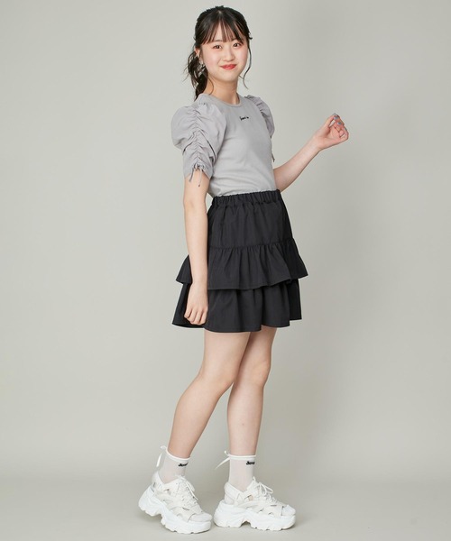 JENNI love（ジェニィラブ）の「シアー素材ギャザースリーブテレコT（Tシャツ/カットソー・キッズ・サックスブルー/オフホワイト/グレー・130cm/160cm/140cm/150cm）」の16枚目の写真