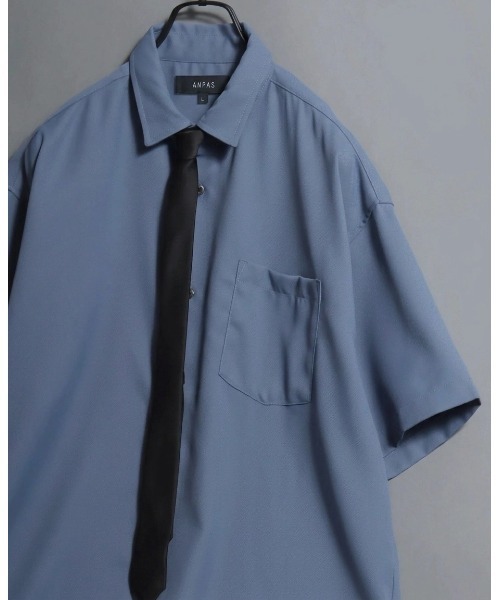 ANPAS（アンパス）の「ANPAS Oversized Short-Sleeve Shirt with Tie / アンパス 別注 ネクタイ付きオーバーサイズ半袖シャツ ワイドシルエット メンズ レギュラーカラー（シャツ/ブラウス・メンズ・ホワイト/ライトグレー/ブラック/ベージュ/ブルー・M/L）」の5枚目の写真