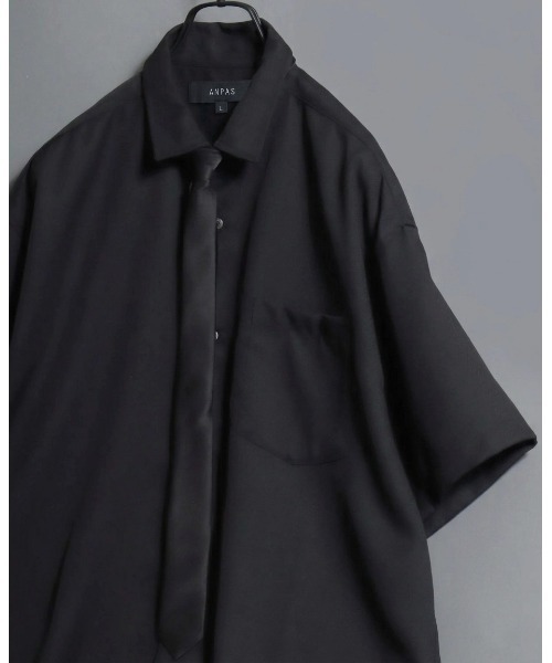 ANPAS（アンパス）の「ANPAS Oversized Short-Sleeve Shirt with Tie / アンパス 別注 ネクタイ付きオーバーサイズ半袖シャツ ワイドシルエット メンズ レギュラーカラー（シャツ/ブラウス・メンズ・ホワイト/ライトグレー/ブラック/ベージュ/ブルー・M/L）」の2枚目の写真