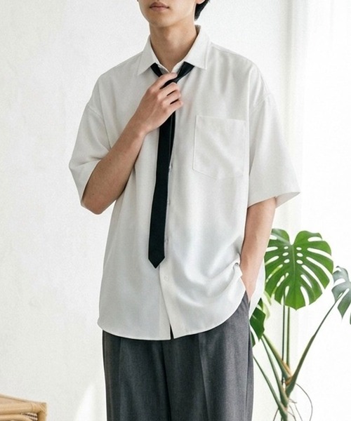 ANPAS（アンパス）の「ANPAS Oversized Short-Sleeve Shirt with Tie / アンパス 別注 ネクタイ付きオーバーサイズ半袖シャツ ワイドシルエット メンズ レギュラーカラー（シャツ/ブラウス・メンズ・ホワイト/ライトグレー/ブラック/ベージュ/ブルー・M/L）」の11枚目の写真