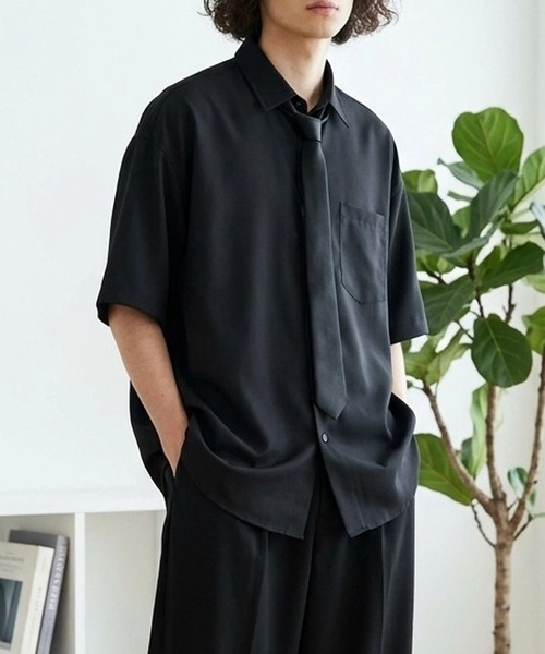 ANPAS（アンパス）の「ANPAS Oversized Short-Sleeve Shirt with Tie / アンパス 別注 ネクタイ付きオーバーサイズ半袖シャツ ワイドシルエット メンズ レギュラーカラー（シャツ/ブラウス・メンズ・ホワイト/ライトグレー/ブラック/ベージュ/ブルー・M/L）」の18枚目の写真