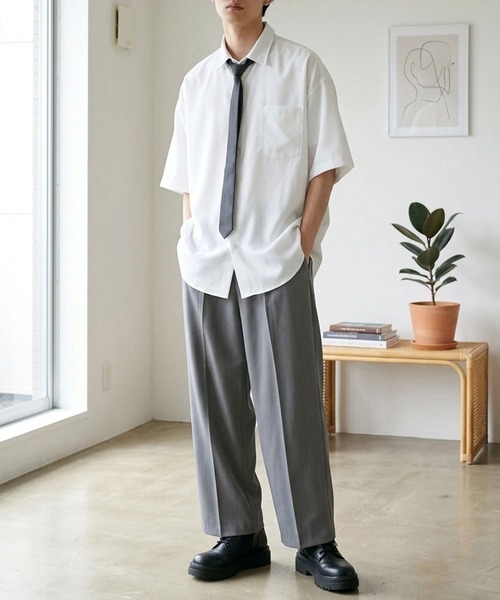 ANPAS（アンパス）の「ANPAS Oversized Short-Sleeve Shirt with Tie / アンパス 別注 ネクタイ付きオーバーサイズ半袖シャツ ワイドシルエット メンズ レギュラーカラー（シャツ/ブラウス・メンズ・ホワイト/ライトグレー/ブラック/ベージュ/ブルー・M/L）」の12枚目の写真