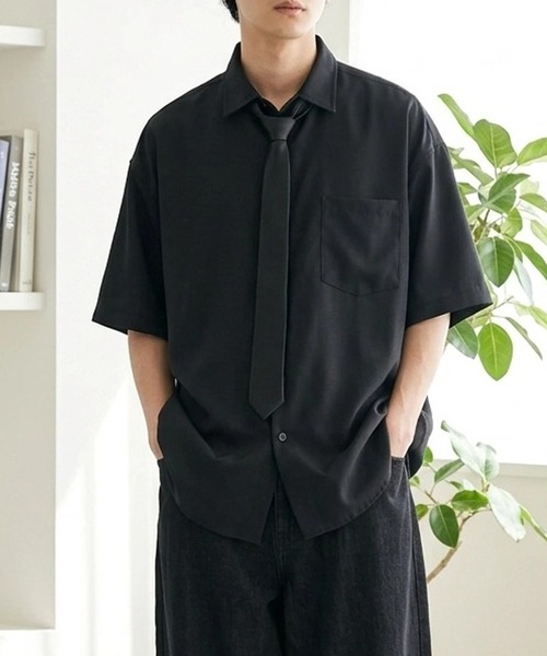ANPAS（アンパス）の「ANPAS Oversized Short-Sleeve Shirt with Tie / アンパス 別注 ネクタイ付きオーバーサイズ半袖シャツ ワイドシルエット メンズ レギュラーカラー（シャツ/ブラウス・メンズ・ホワイト/ライトグレー/ブラック/ベージュ/ブルー・M/L）」の19枚目の写真