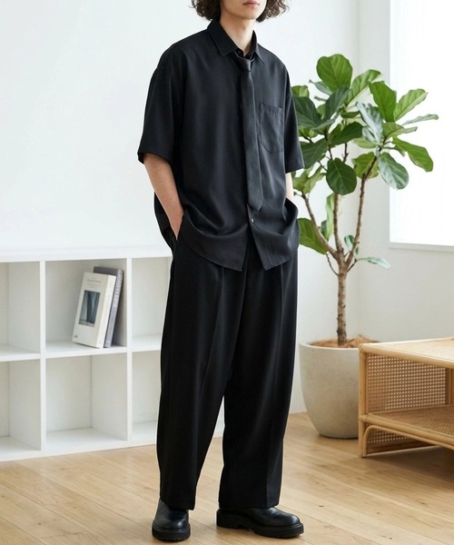 ANPAS（アンパス）の「ANPAS Oversized Short-Sleeve Shirt with Tie / アンパス 別注 ネクタイ付きオーバーサイズ半袖シャツ ワイドシルエット メンズ レギュラーカラー（シャツ/ブラウス・メンズ・ホワイト/ライトグレー/ブラック/ベージュ/ブルー・M/L）」の20枚目の写真