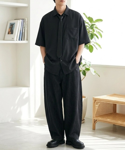 ANPAS（アンパス）の「ANPAS Oversized Short-Sleeve Shirt with Tie / アンパス 別注 ネクタイ付きオーバーサイズ半袖シャツ ワイドシルエット メンズ レギュラーカラー（シャツ/ブラウス・メンズ・ホワイト/ライトグレー/ブラック/ベージュ/ブルー・M/L）」の21枚目の写真